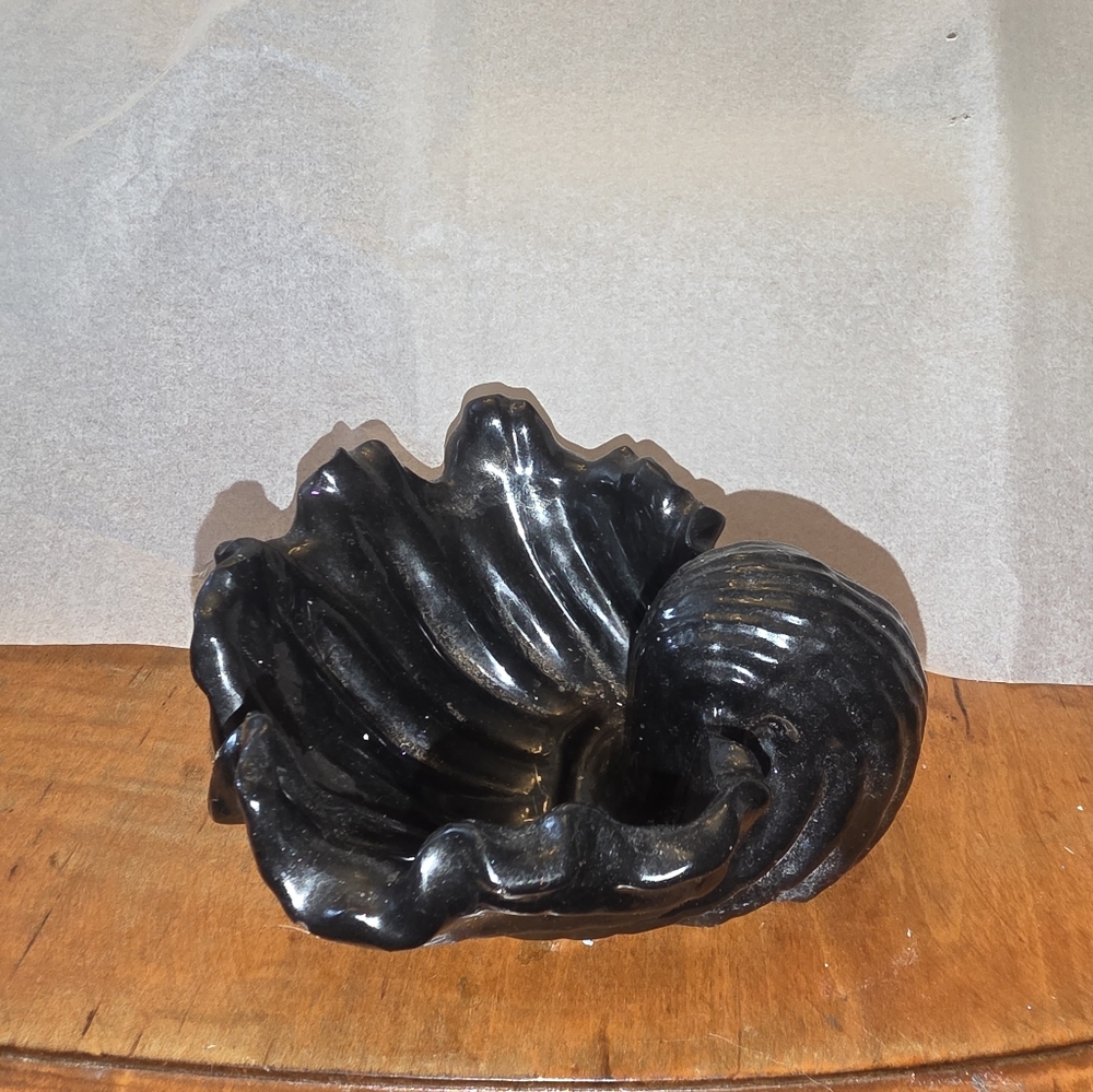 Black Resin Sea Shell Dish Soap Dish Or Ash Tray Handmade